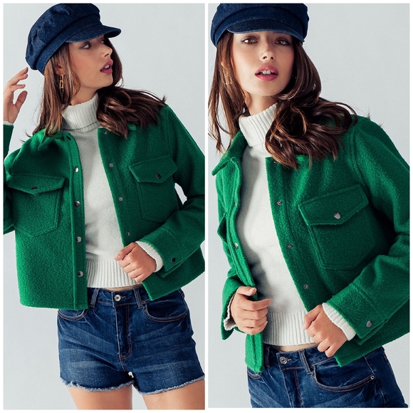 Jackets & Blazers - LAST ONE!! Green Curly Sherpa Cropped Shacket